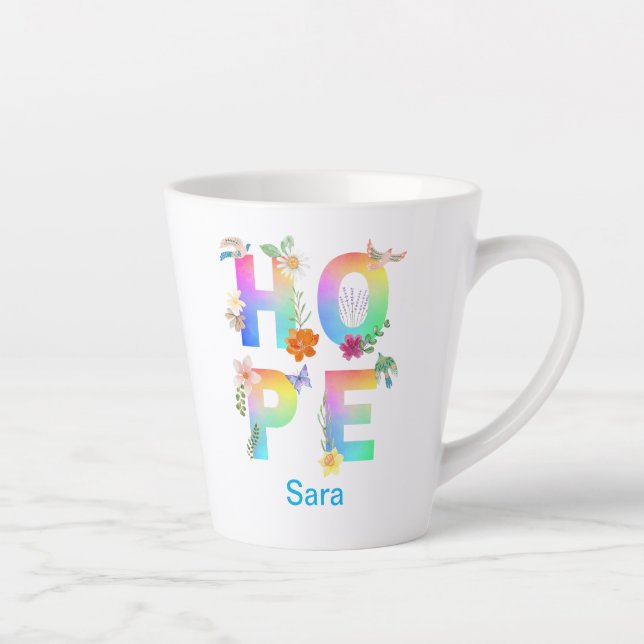 Caneca De Café Latte Esperança de inspiração motivacional artística pos (Direita)