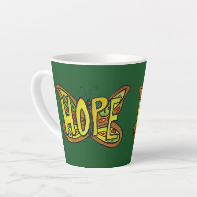 Caneca De Café Latte Esperança Palavra Arte Verde Borboleta Wing Café C (Ângulo esquerdo)