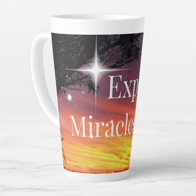 Caneca De Café Latte Esperar milagres brilham aspas inspiracionais suns (Ângulo esquerdo)