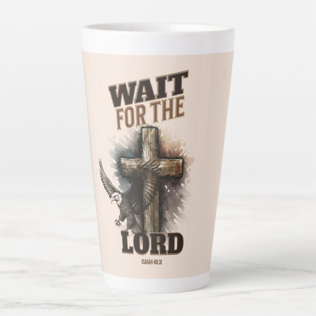Caneca De Café Latte Espere Pelo LORD Isaiah 40:31 (Frente)