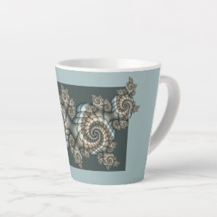 Caneca De Café Latte Espirais de Arte Fractal Azul-abstrato Beige