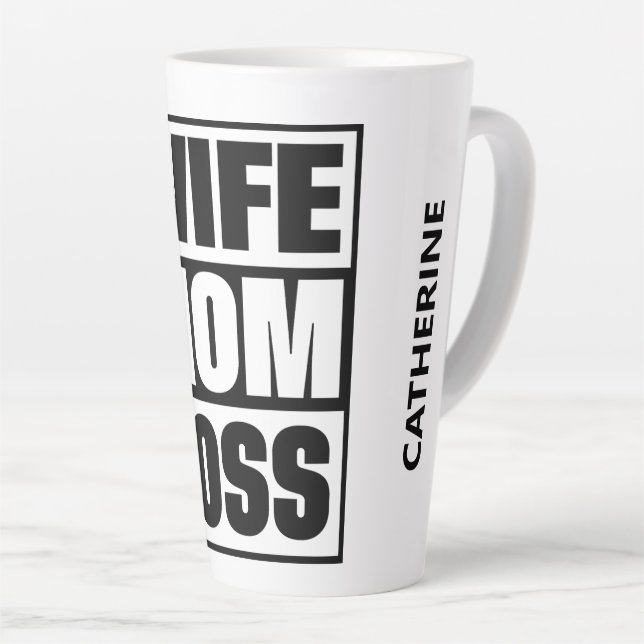 Caneca De Café Latte Esposa de Nome Personalizado - Mãe - Chefe (Ângulo direito)