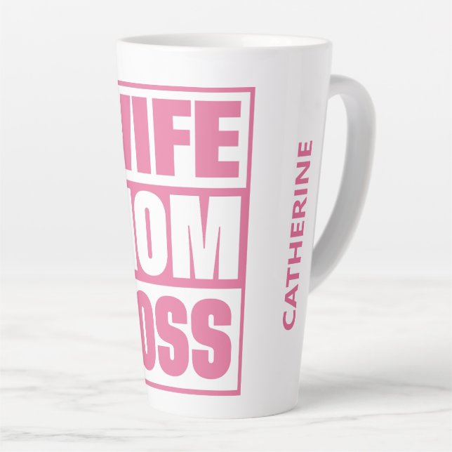 Caneca De Café Latte Esposa de Nome Personalizado - Mãe - Chefe (Ângulo direito)