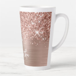 Caneca De Café Latte Espumante da Rosa de brilho Dourado com brilho