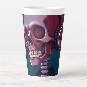 Caneca De Café Latte Esqueleto com fones de ouvido