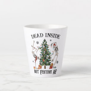 Caneca De Café Latte Esqueleto De Natal Engraçado - Dentro Morto Mas Fe