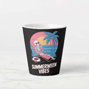 Caneca De Café Latte Esqueleto de Summerween Férias de Verão Praia Engr
