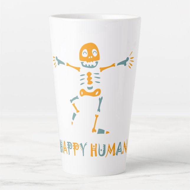 Caneca De Café Latte Esqueleto humano feliz (Frente)