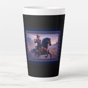 Caneca De Café Latte Esqueleto Steampunk Montando Garanhão Tocando Flau