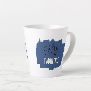 Caneca De Café Latte Esquema Azul de Script Chic - 50 e FABULOSO Aniver