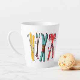 Caneca De Café Latte Esqui engraçado esquiar esquiador colorido