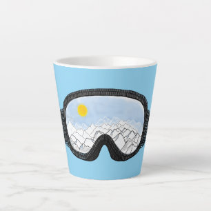 Caneca De Café Latte Esqui Óculos Montanha Ver Ilustração Azul Claro