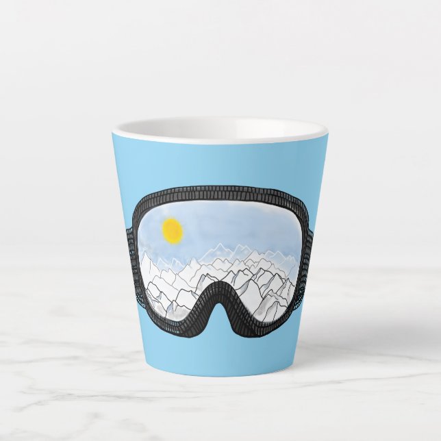Caneca De Café Latte Esqui Óculos Montanha Ver Ilustração Azul Claro (Frente)