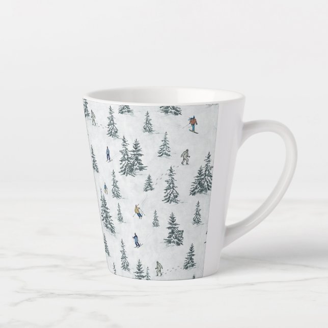 Caneca De Café Latte Esquiadores alpinos e Yetis oculto - Esqui Descida (Direita)