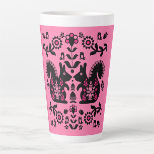 Caneca De Café Latte Esquilo Arte Foliar Nórdica Escandinava