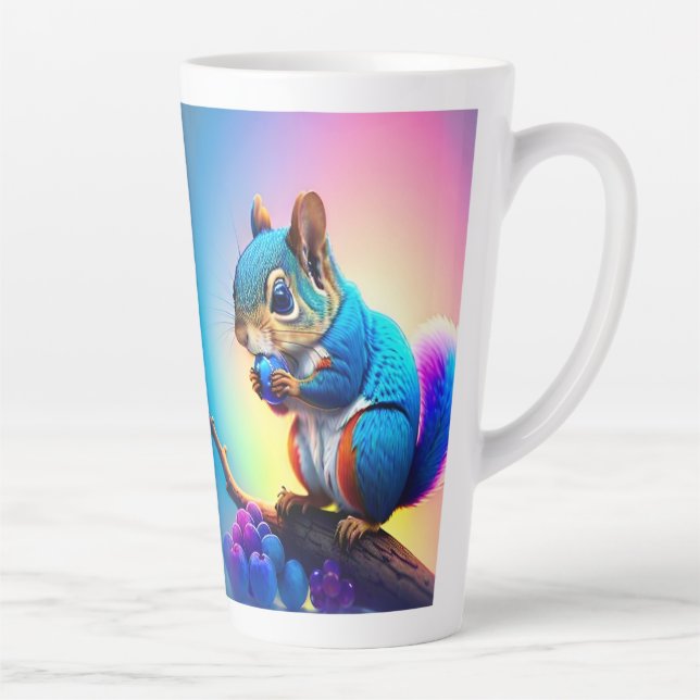 Caneca De Café Latte Esquilo Azul Comendo Uma Fruta-323232 (Direita)