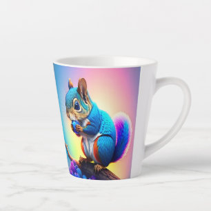 Caneca De Café Latte Esquilo Azul Comendo Uma Fruta-323232