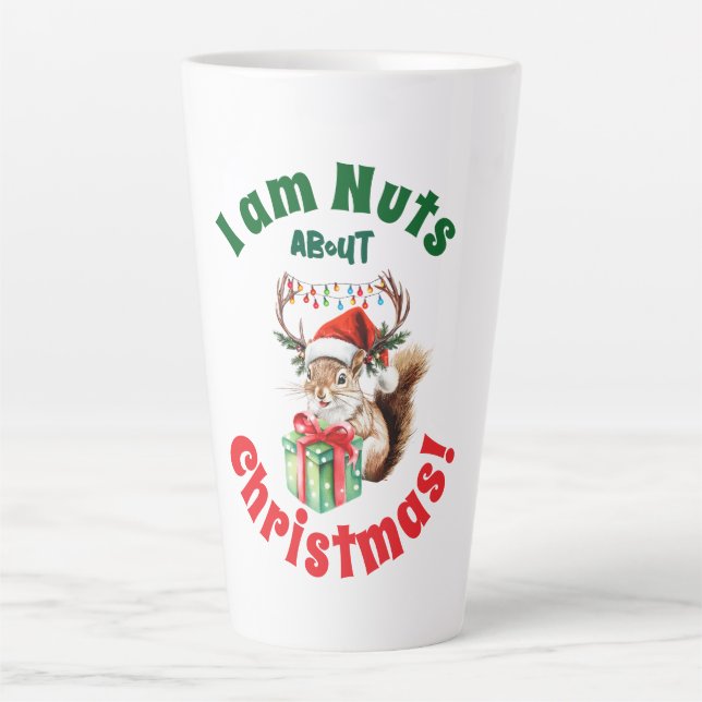 Caneca De Café Latte Esquilo de Natal e Barras de Presente (Frente)