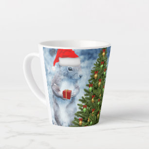 Caneca De Café Latte Esquilo do Papai Noel Fofo com Férias da Árvore de