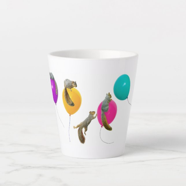 Caneca De Café Latte Esquilos com Taça Latte de Balões (Frente)