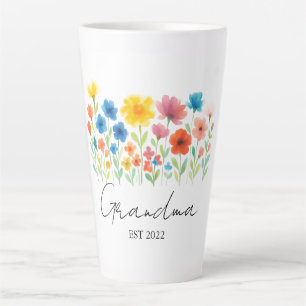 Caneca De Café Latte Est Personalizado. Ano - Vovó Wildflower -