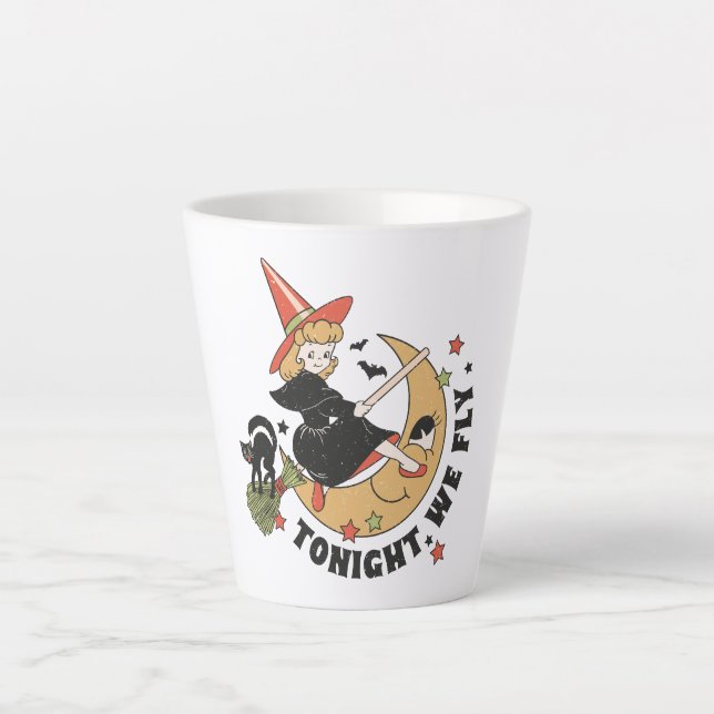 Caneca De Café Latte Esta Noite Voamos Com A Bruxa Bonita (Frente)