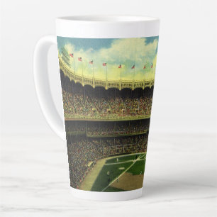 Caneca De Café Latte Estádio de beisebol esportivo vintage com multidõe
