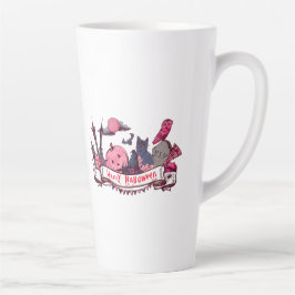 Caneca De Café Latte Estandarte Feliz Halloween com Castelo, Abóbora, P
