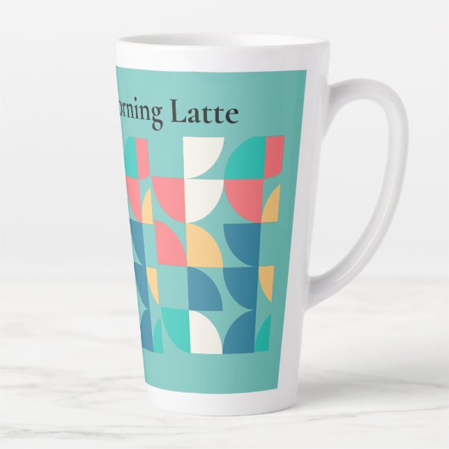Caneca De Café Latte Estilo geométrico do século de Médio Leve Teal, 19 (Direita)