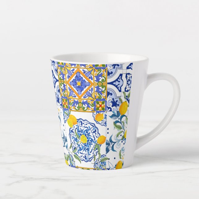 Caneca De Café Latte  Estilo siciliano, arte de verão Latte Mug (Direita)