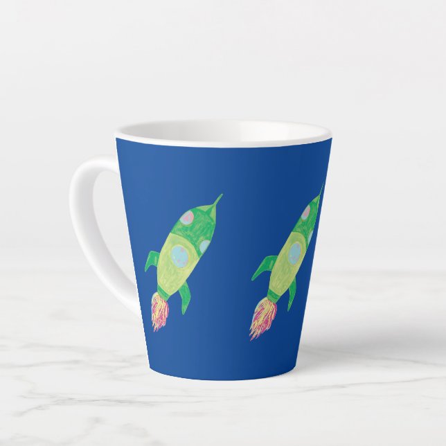 Caneca De Café Latte Estrela de foguete verde-infantil (Ângulo esquerdo)