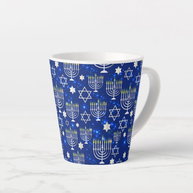 Caneca De Café Latte Estrela Moderna de Hanukkah de David Menorah (Ângulo direito)