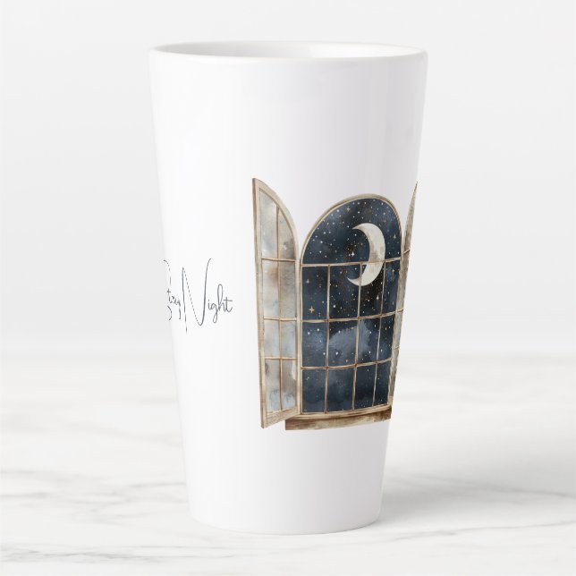 Caneca De Café Latte Estrelas Azuis Prateadas Douradas (Frente)