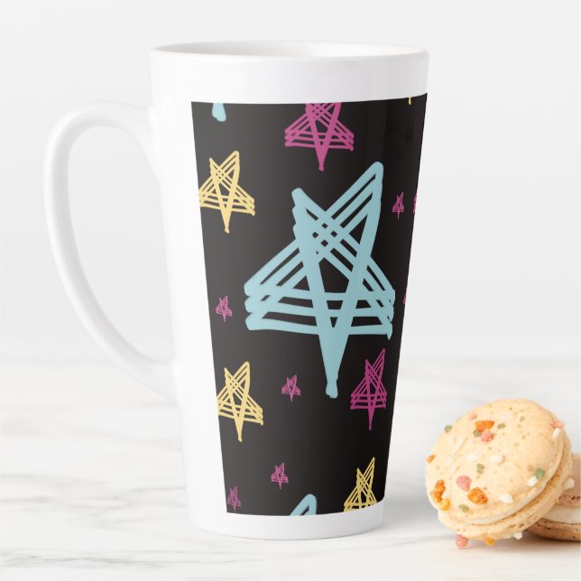 Caneca De Café Latte Estrelas Balançando Rosa Azul Preto (In Situ)