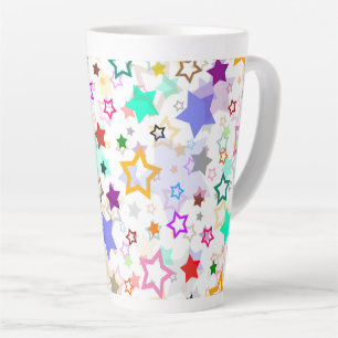 Caneca De Café Latte Estrelas Coloridas Brancas 