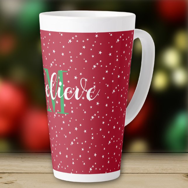 Caneca De Café Latte Estrelas iniciais, eu acredito, em Red 17oz Latte  (Criador carregado)