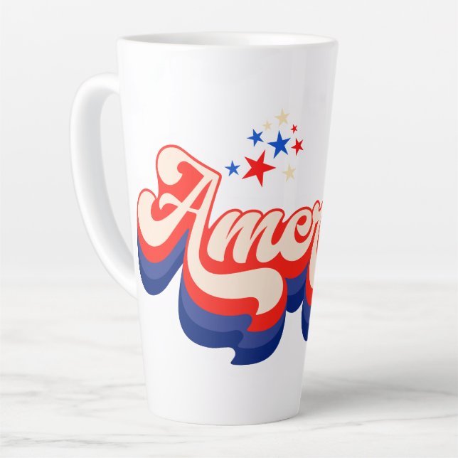 Caneca De Café Latte Estrelas Retro da América (Ângulo esquerdo)