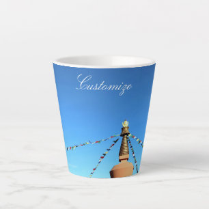 Caneca De Café Latte Estupidez budista com bandeiras de oração Thunde