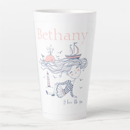 Caneca De Café Latte Eu adoro o mar galopante personalizado náutico