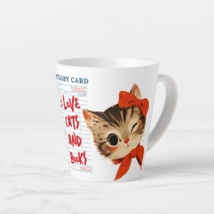 Caneca De Café Latte Eu Amo Gatos e Livros