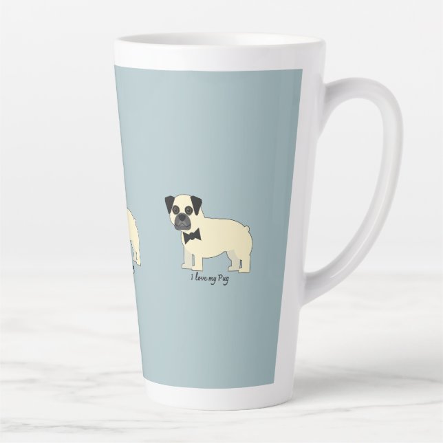 Caneca De Café Latte Eu amo meu Pug (Direita)