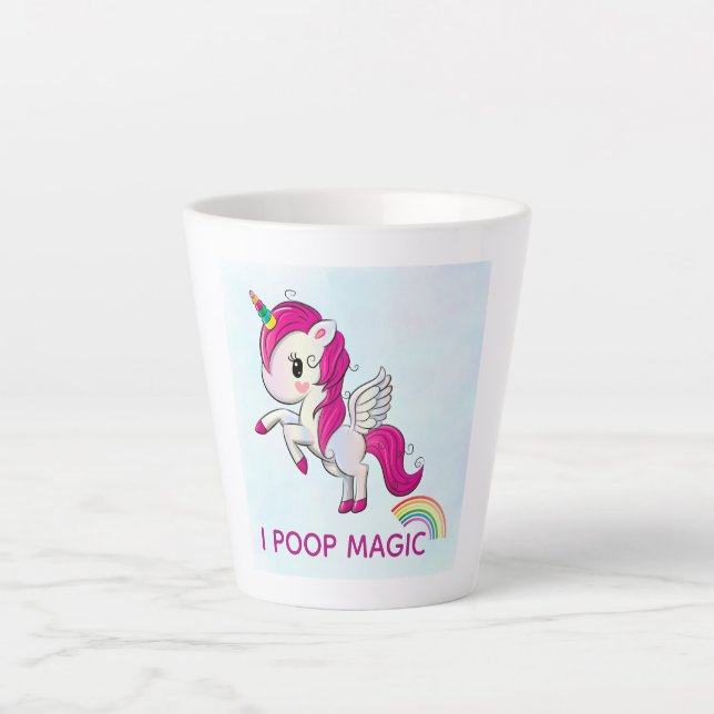 Caneca De Café Latte Eu Poop Magic Funny Unicorn Dizendo (Frente)