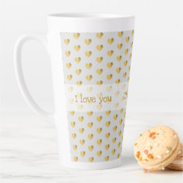 Caneca De Café Latte Eu te amo - Ouro Foil Hearts Modern Grunge