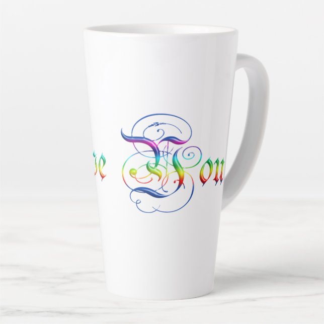 Caneca De Café Latte Eu te amo. Texto decorativo. (Ângulo direito)