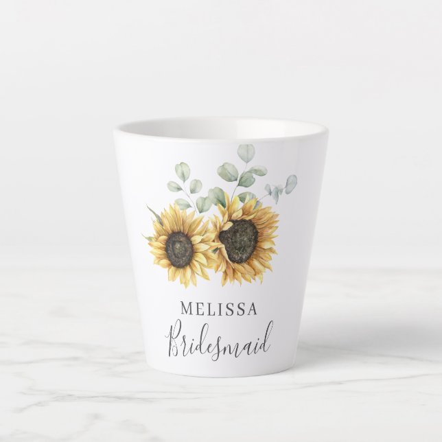 Caneca De Café Latte Eucalyptus Sunflower Wedal Bridesmaid (Frente)