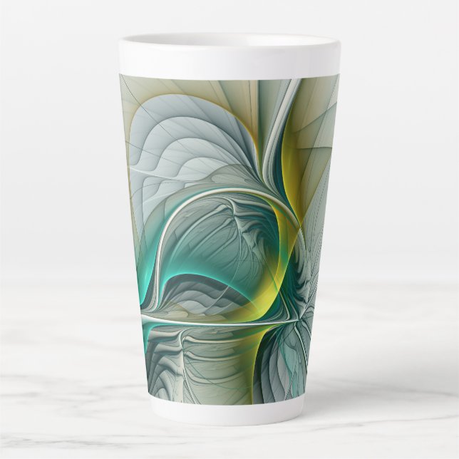 Caneca De Café Latte Evolução Fractal, Turquesa Ouro (Frente)