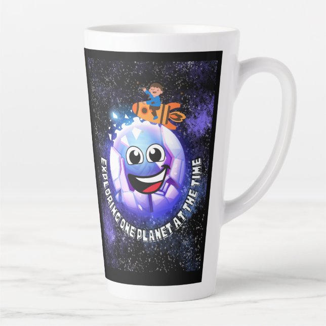 Caneca De Café Latte Explorando um planeta de cada vez . menino em um f (Direita)