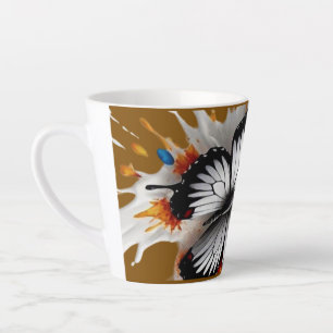 Caneca De Café Latte Explosão Colorida de Borboleta: Um Voo de Arte