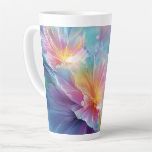 Caneca De Café Latte Explosão floral cósmica abstrata em pastel
