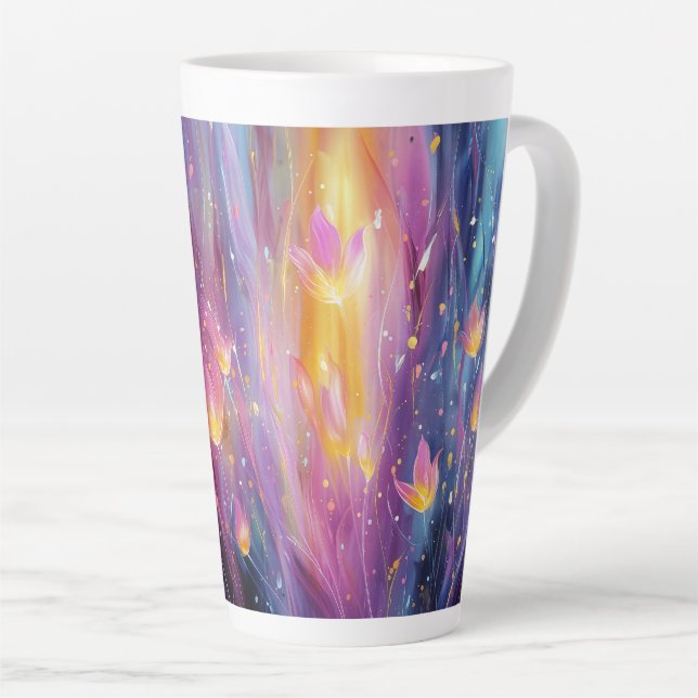 Caneca De Café Latte Explosão floral luminosa abstrata (Ângulo direito)